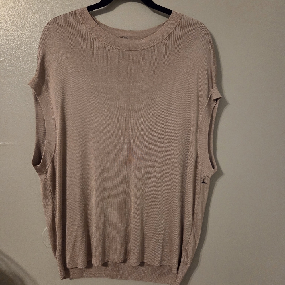 COS Neutral Brown Sleeveless Scoop Neck Ribbed Layering Minimalist Top. Size L - Picture 2 of 6